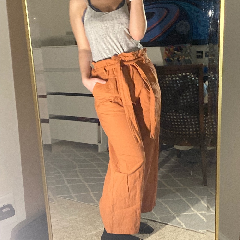 orange wide leg pants